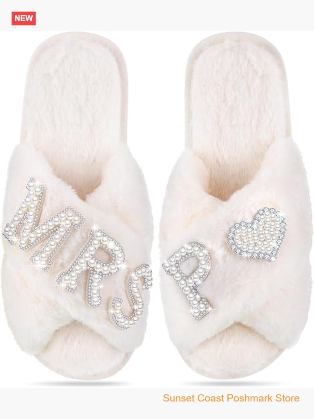 Personalized Initial Pearl Rhinestone Bride Slippers Mrs